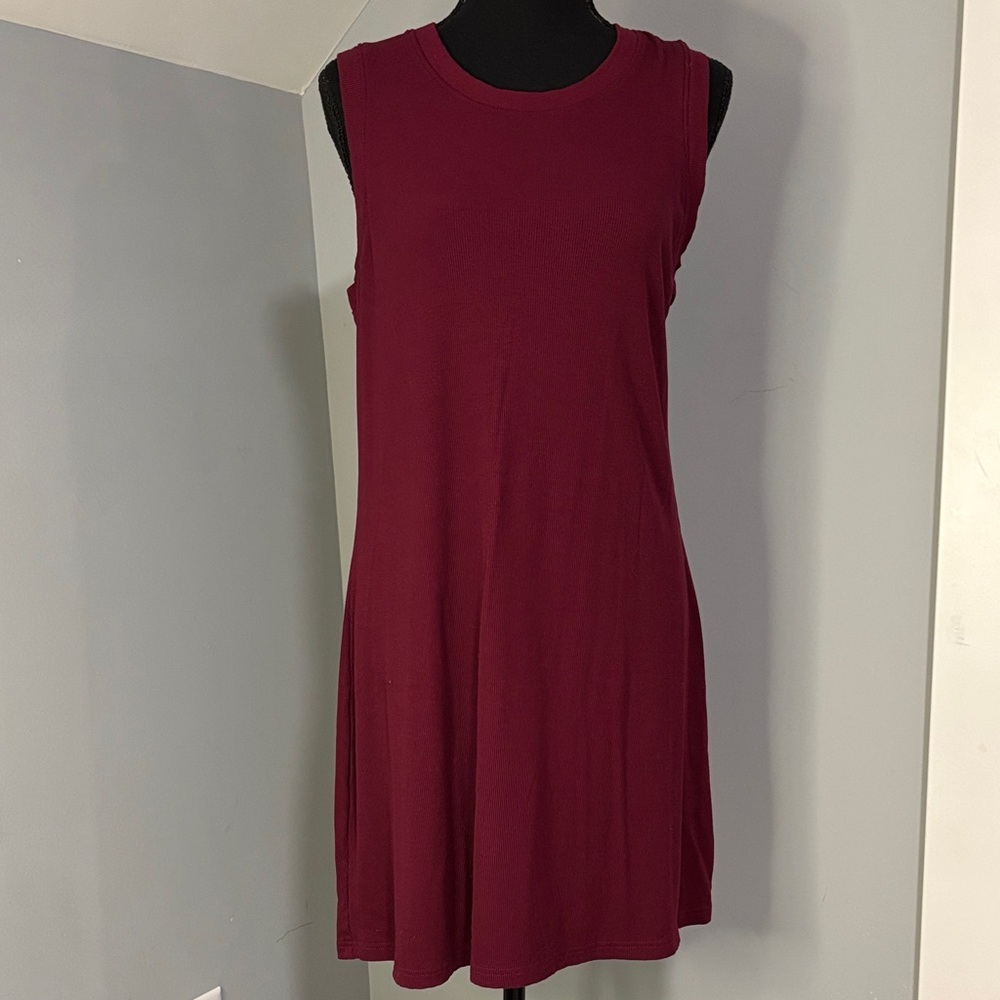 Anthropologie Another Love Burgundy Elevated Basic Soft Rayon Ribbed Mini Dress